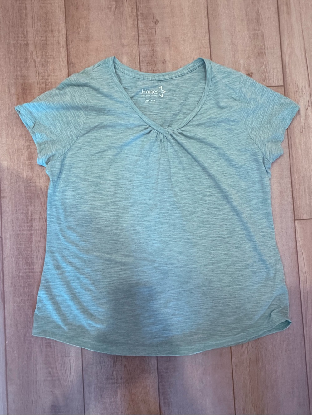 Hanes Women's Sage Green Short Sleeve V-Neck Tee